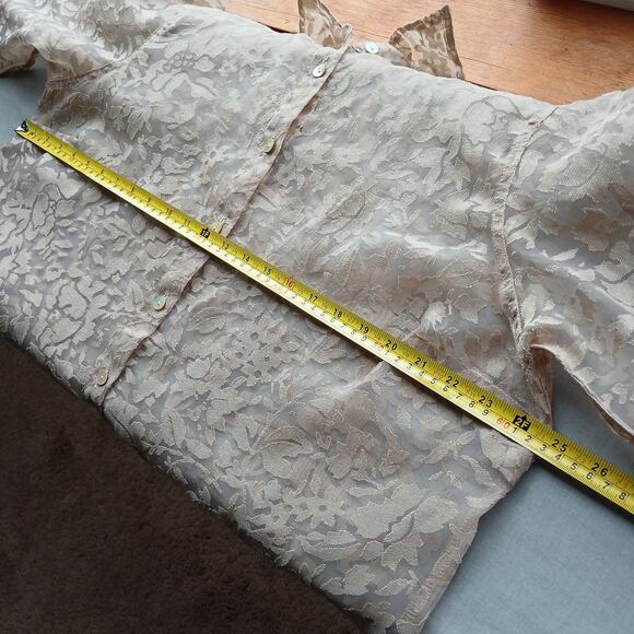 Notations Sheer Tan Floral Mesh Blouse 1X NEEDS REPAIR button down summer cover - Picture 5 of 14